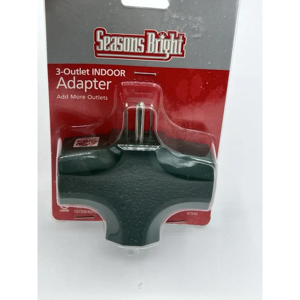 Woods Seasons Bright 3Outlet Indoor Adapter | Green Grounded Power Splitter VTG